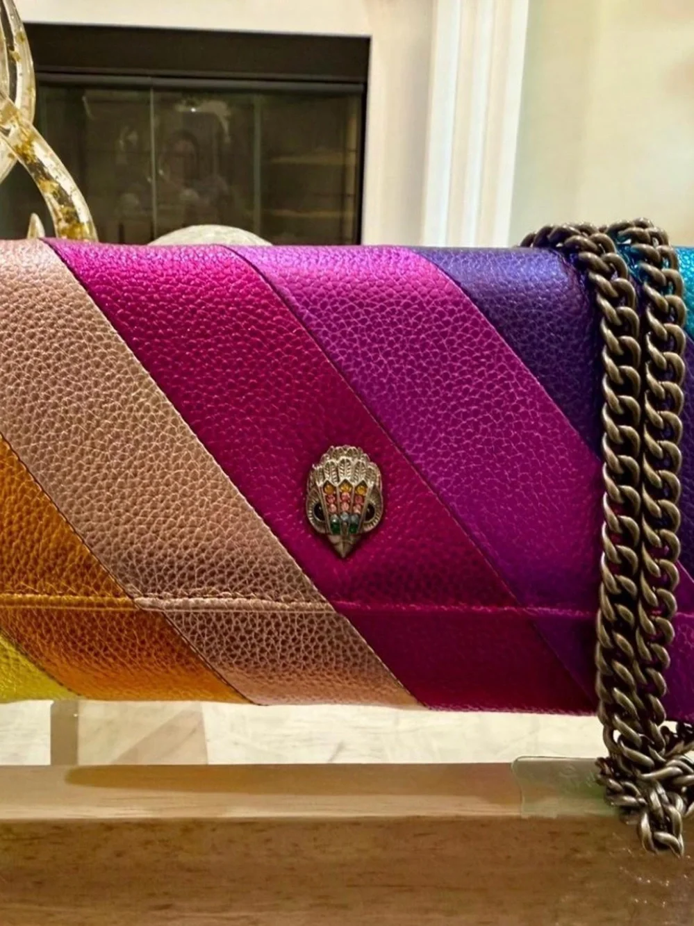Kurt Geiger Metallic Multi-Stripe Leather Shoulder Bag - Pink, Gold, Yellow